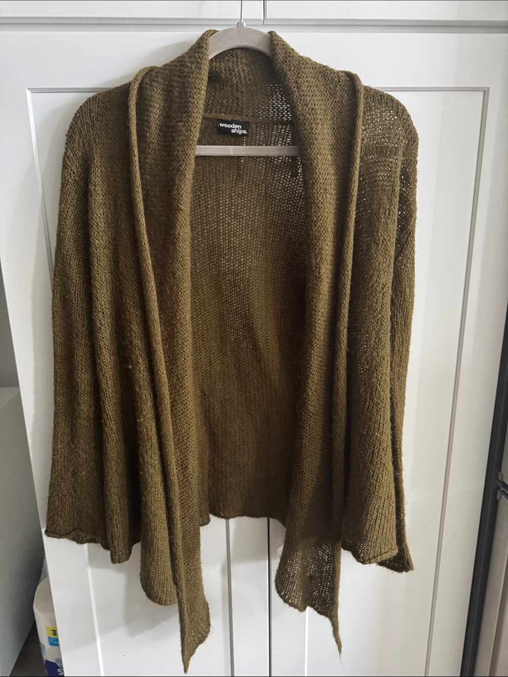 Wooden Ships Olive Knit Draped Open Cardigan